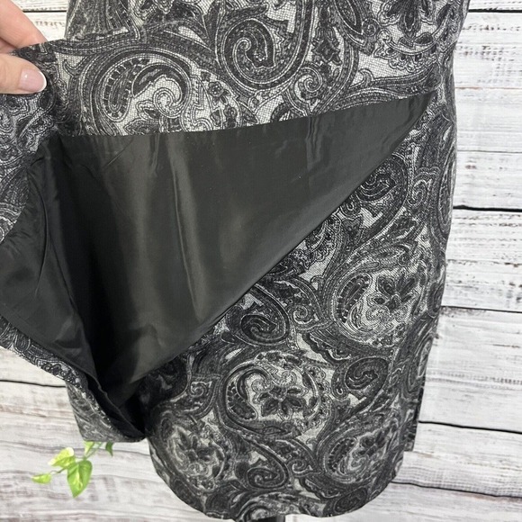 Talbots Skirt size 10 Petite Black Gray Wool Paisley Wrap Straight Knee Boho - Picture 7 of 11
